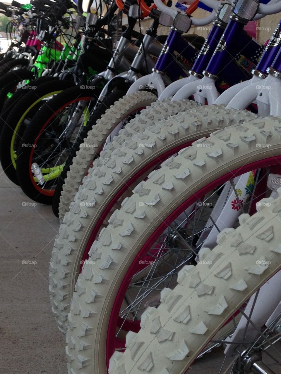 Bikes for sale. Row of bikes for sale at academy 