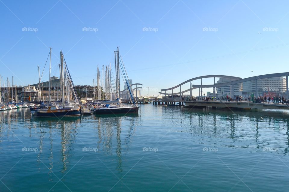 View of Port Vell in Barcelona, Spain