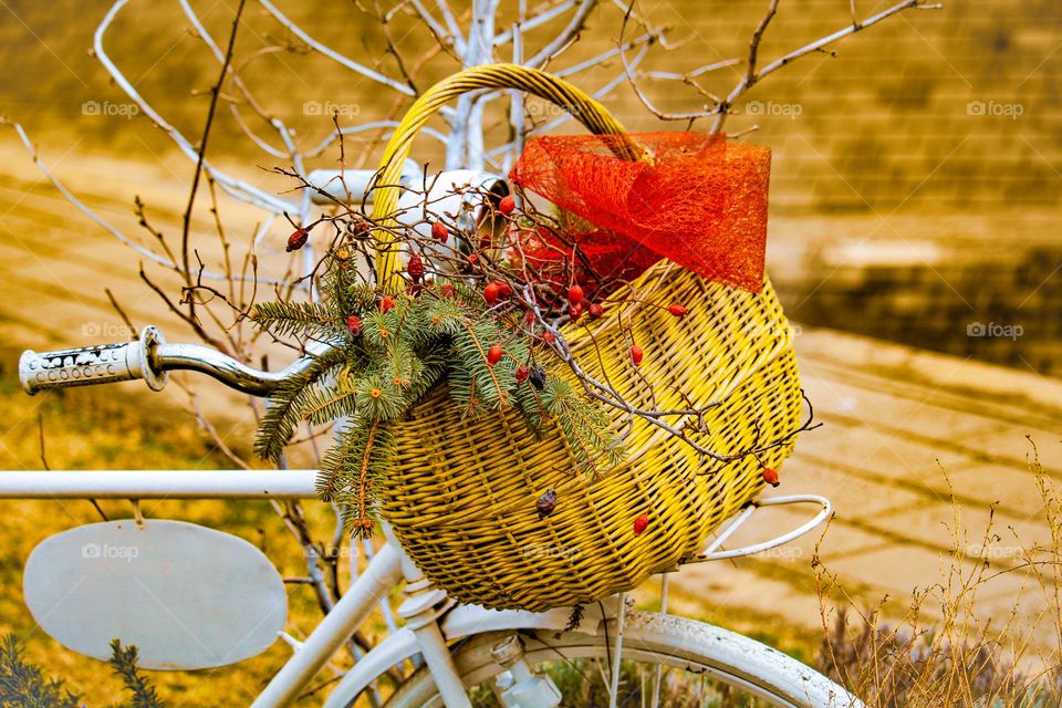 Basket with flowers on a bicycle - still life