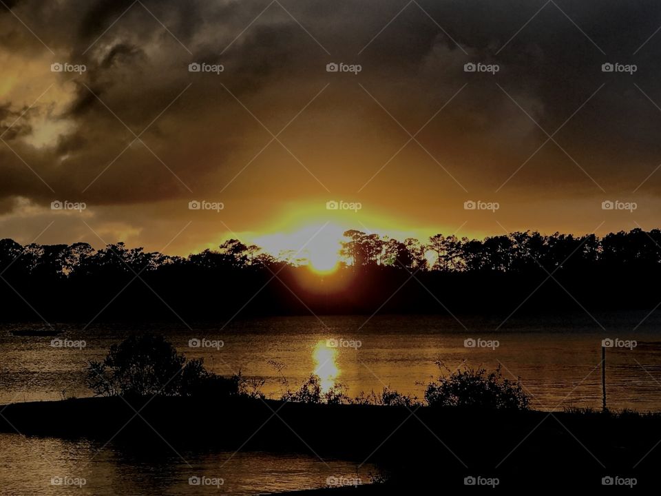 Sunset over the water