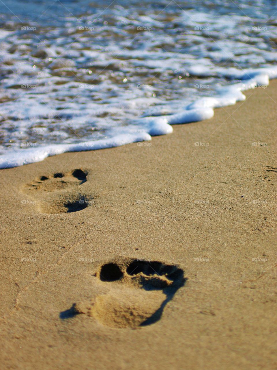 Human footprint on the sand beach