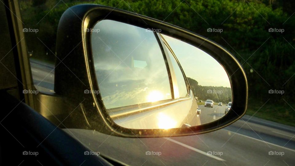 Rear view of a moving car