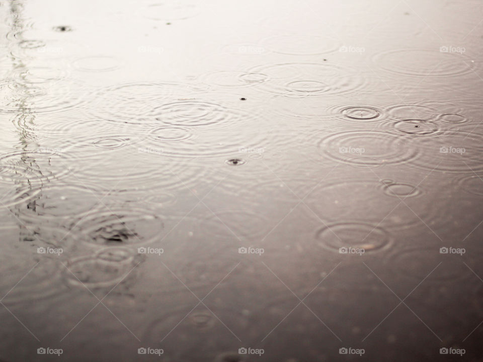 Close-up of raindrops in a puddle