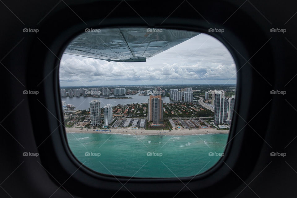 Miami Beach from the window of a small plane