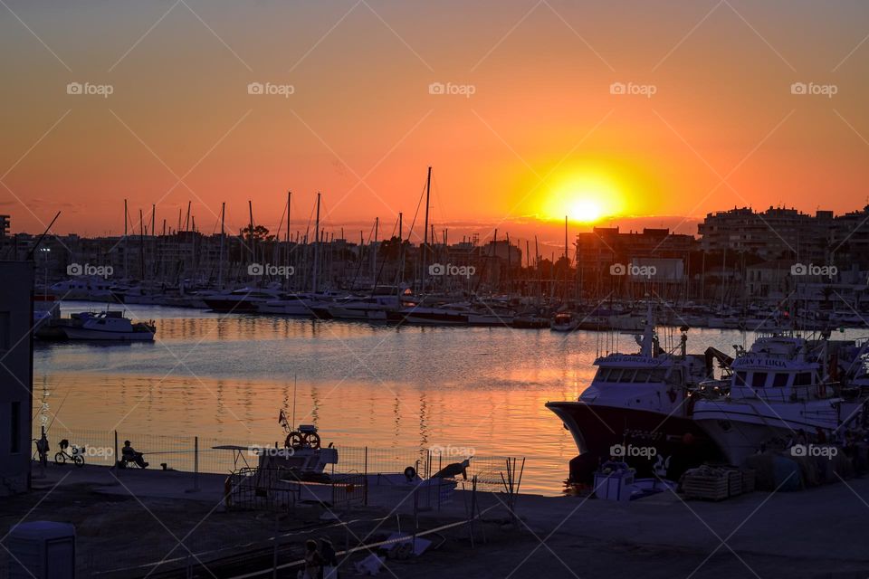 Sunset over marina