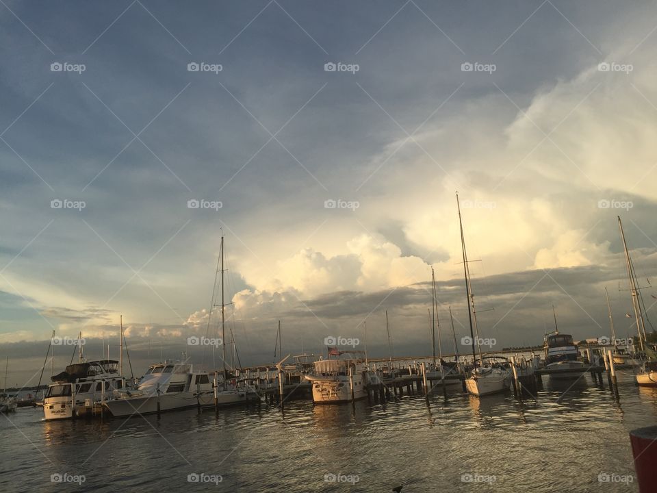 Storms On The Horizon Pier Boats Yachts Sky Clouds