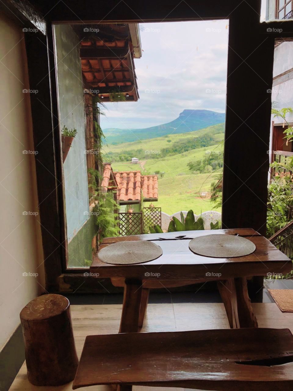 Beautiful view of the mountains through the window