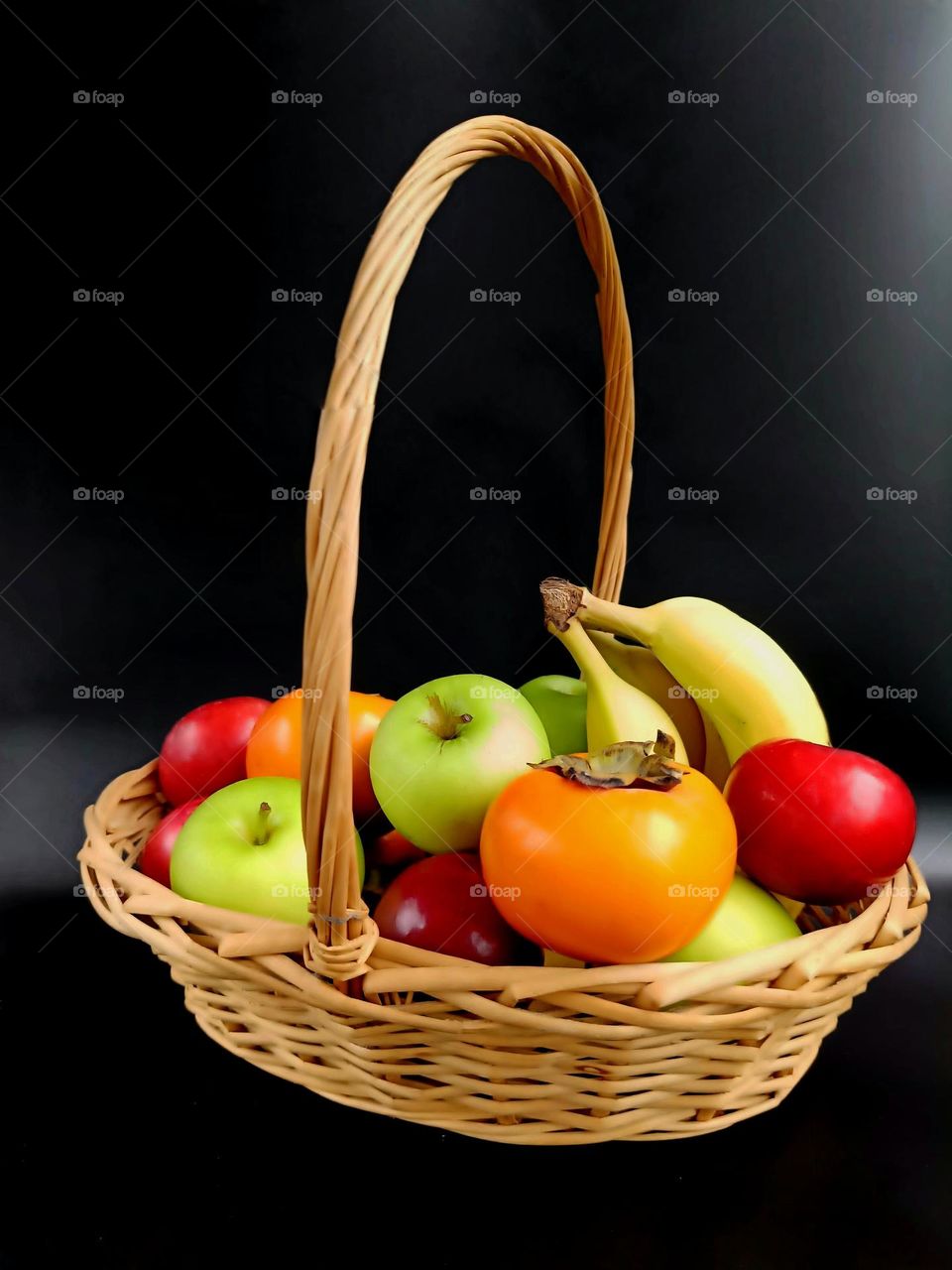 A basket of colorful fruits.