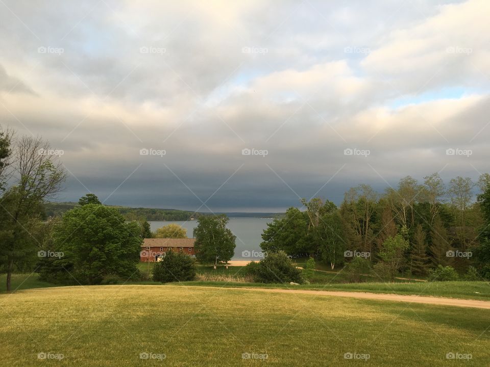 Cloudy lakeside landscape, Michigan