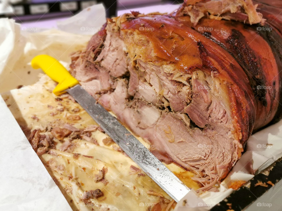 Roasted pork cut the supermarket.