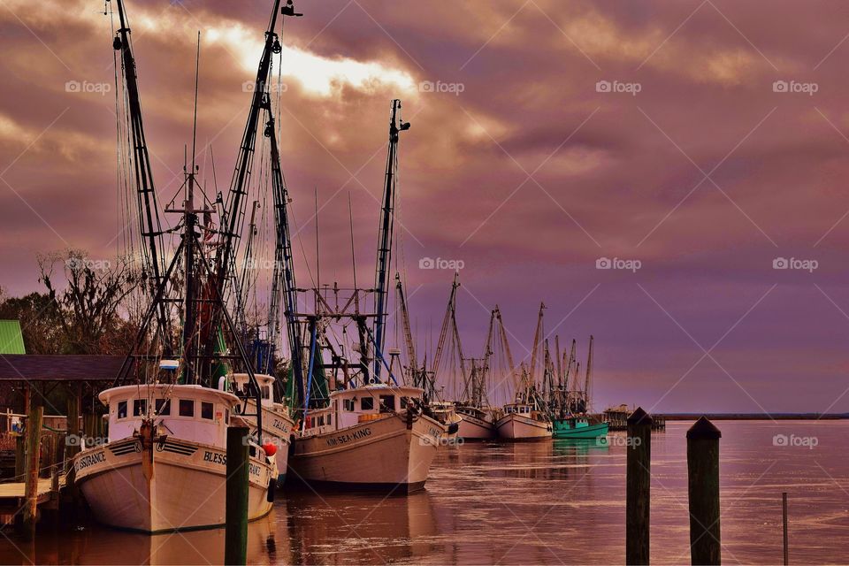 Shrimp Boats at Sunset