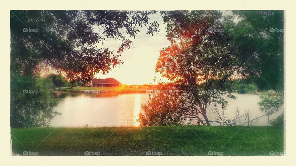Framed Sunset on the Lake