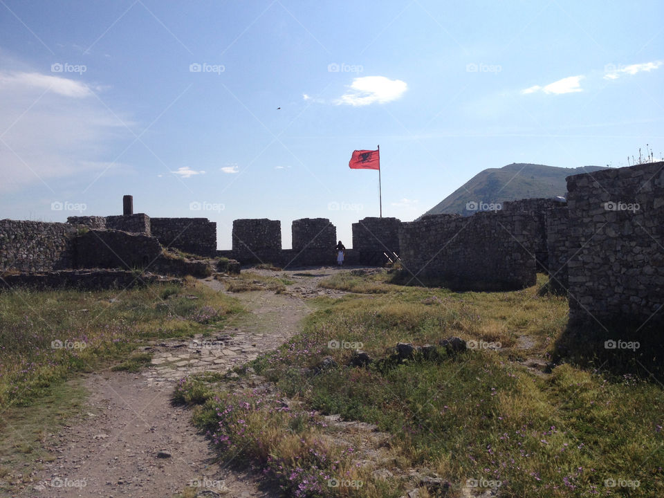 Albanian flag over Shkoder Castle