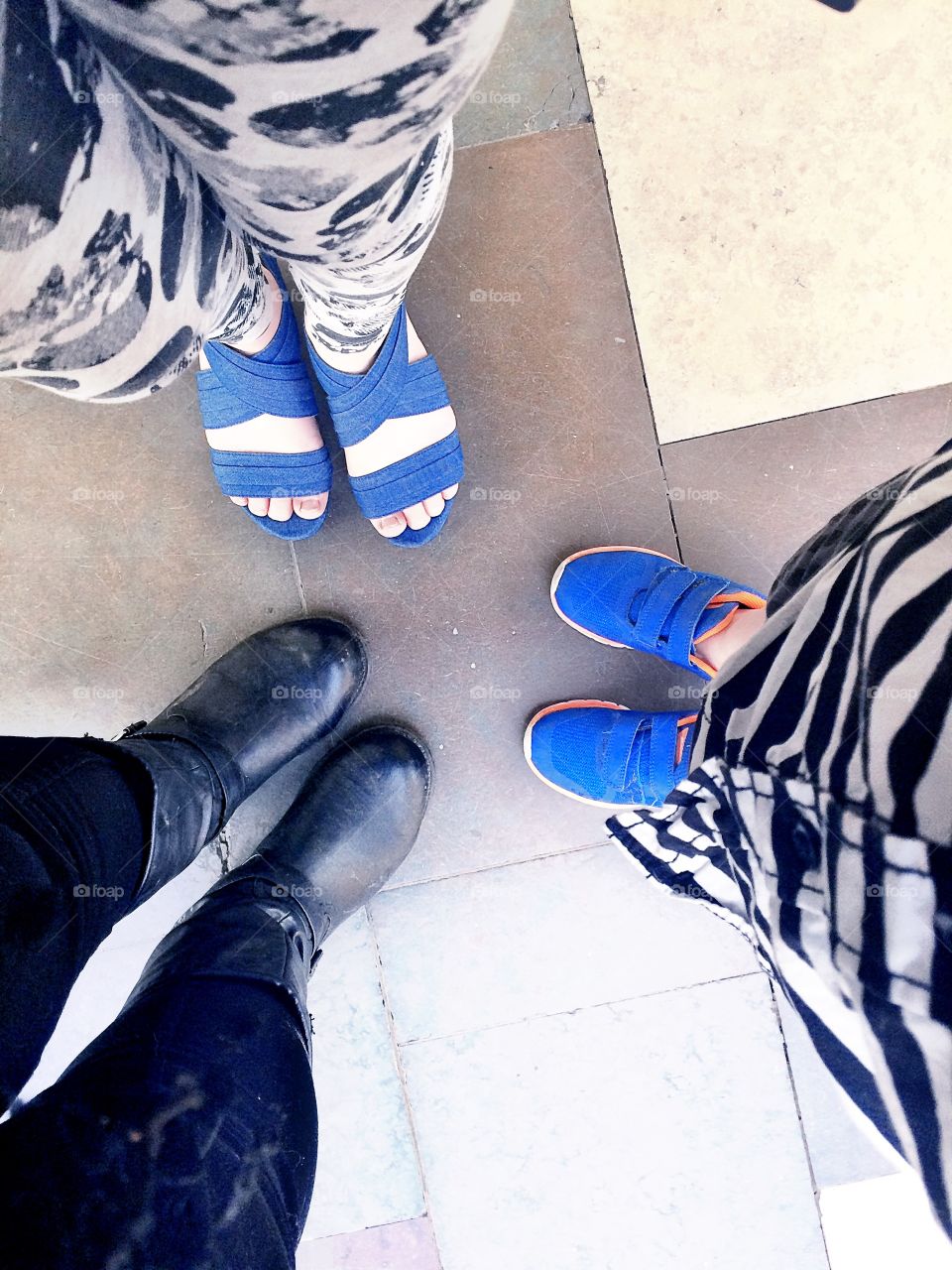 Footview. A footview on three people