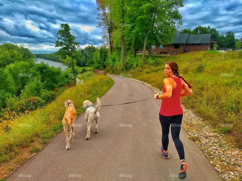 jogging with the dogs