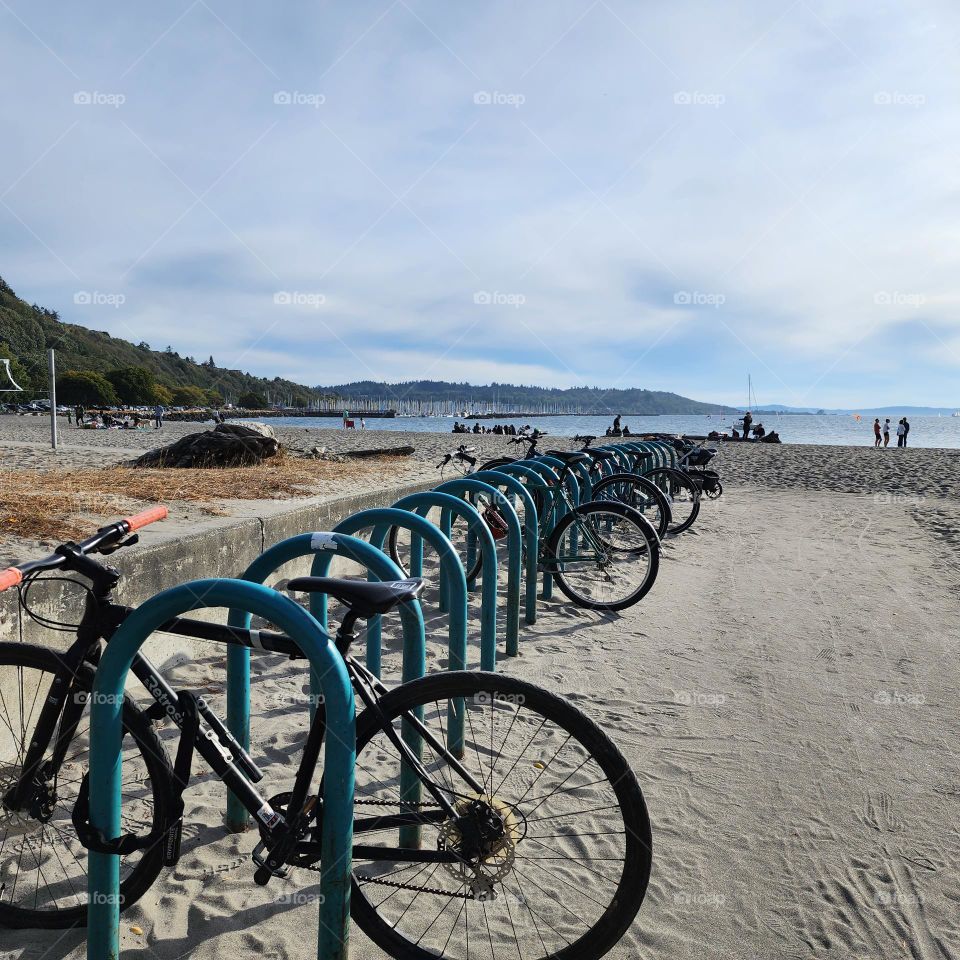 cycle at stand near beach