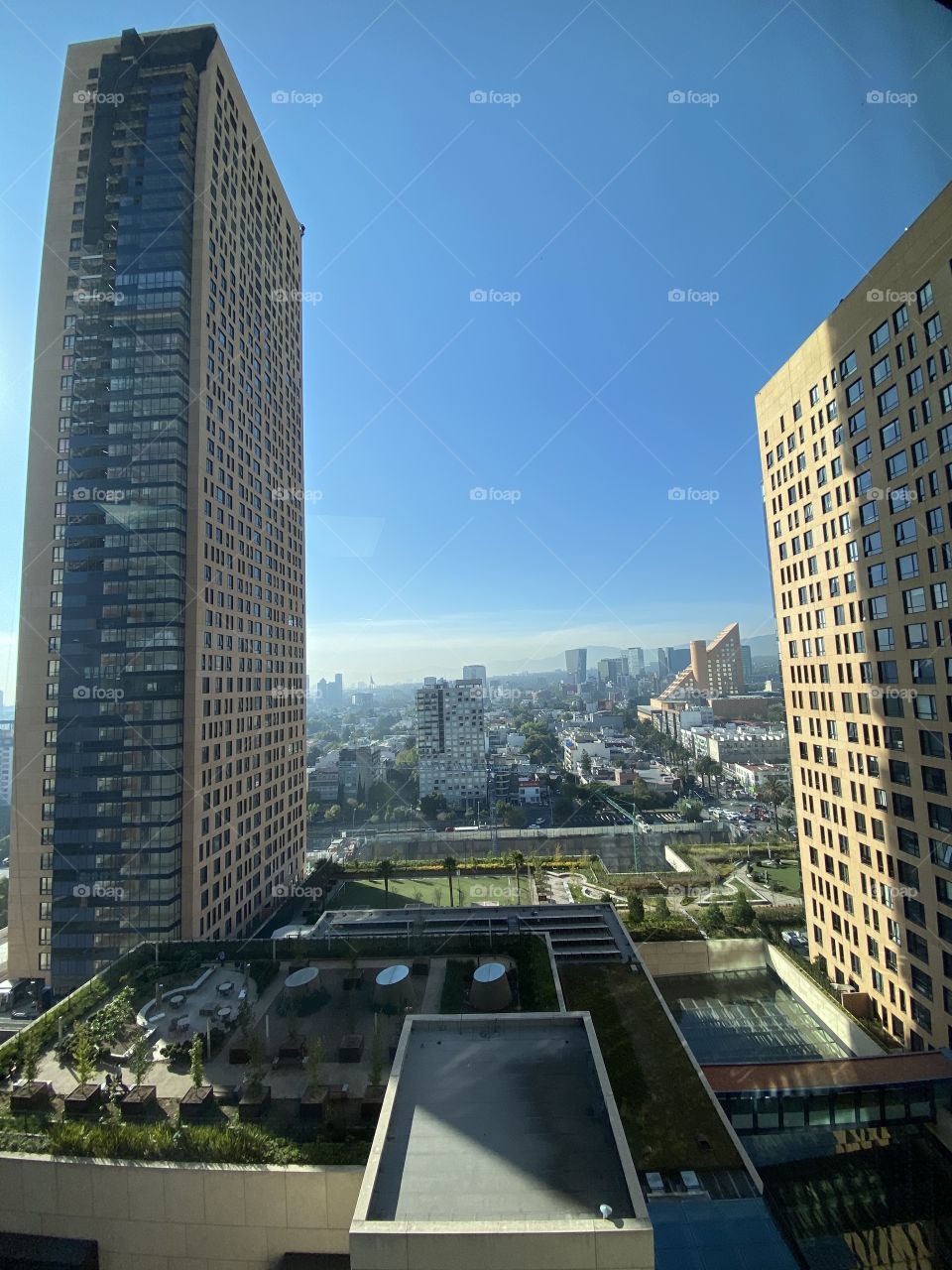 This picture was taken from an office space in mexico city, this view is amazing because you get to see the corporate part of mexico from above