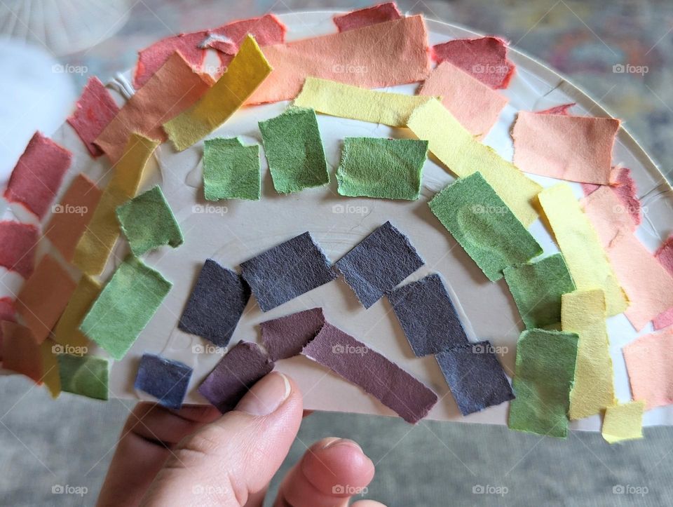 rainbow craft scraps of paper making a rainbow on a half of plate craft day school crafts rainbow colors pride mission