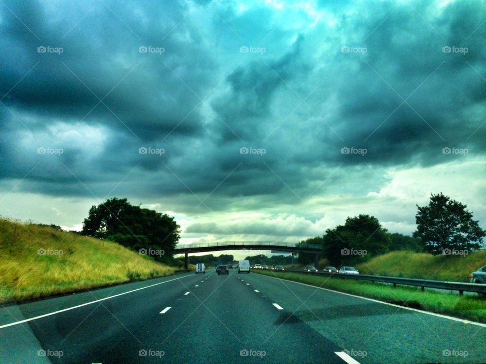 clouds driving road bridge by jeanello