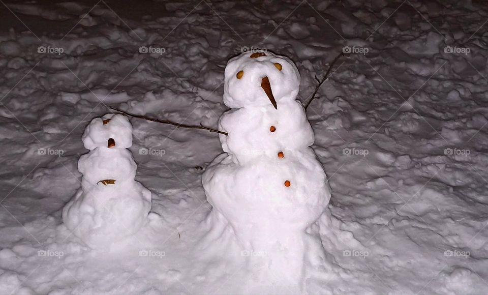 snowman ☃️ family night view Christmas and New year holiday