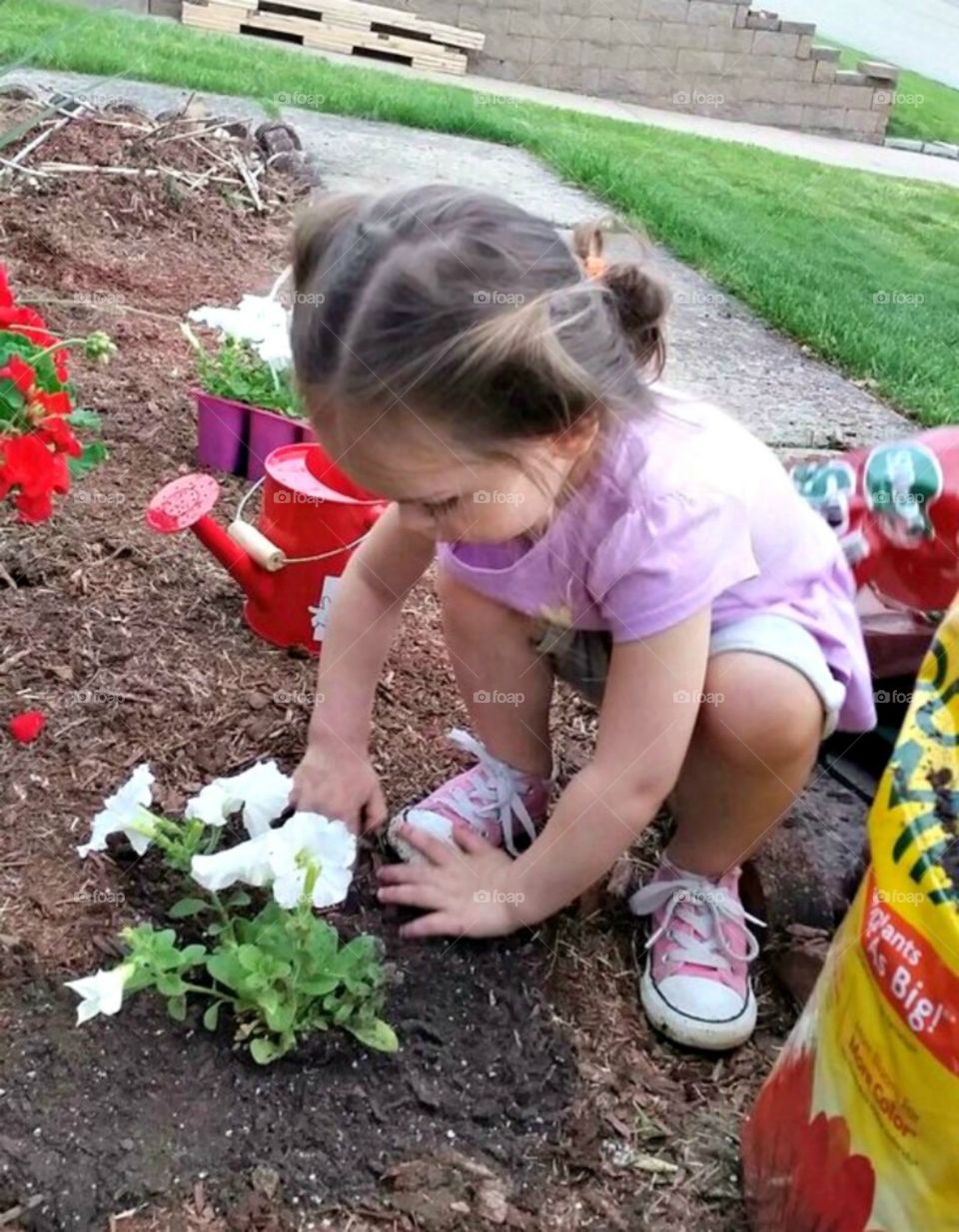 Girl planting flowers. Girl planting flowers