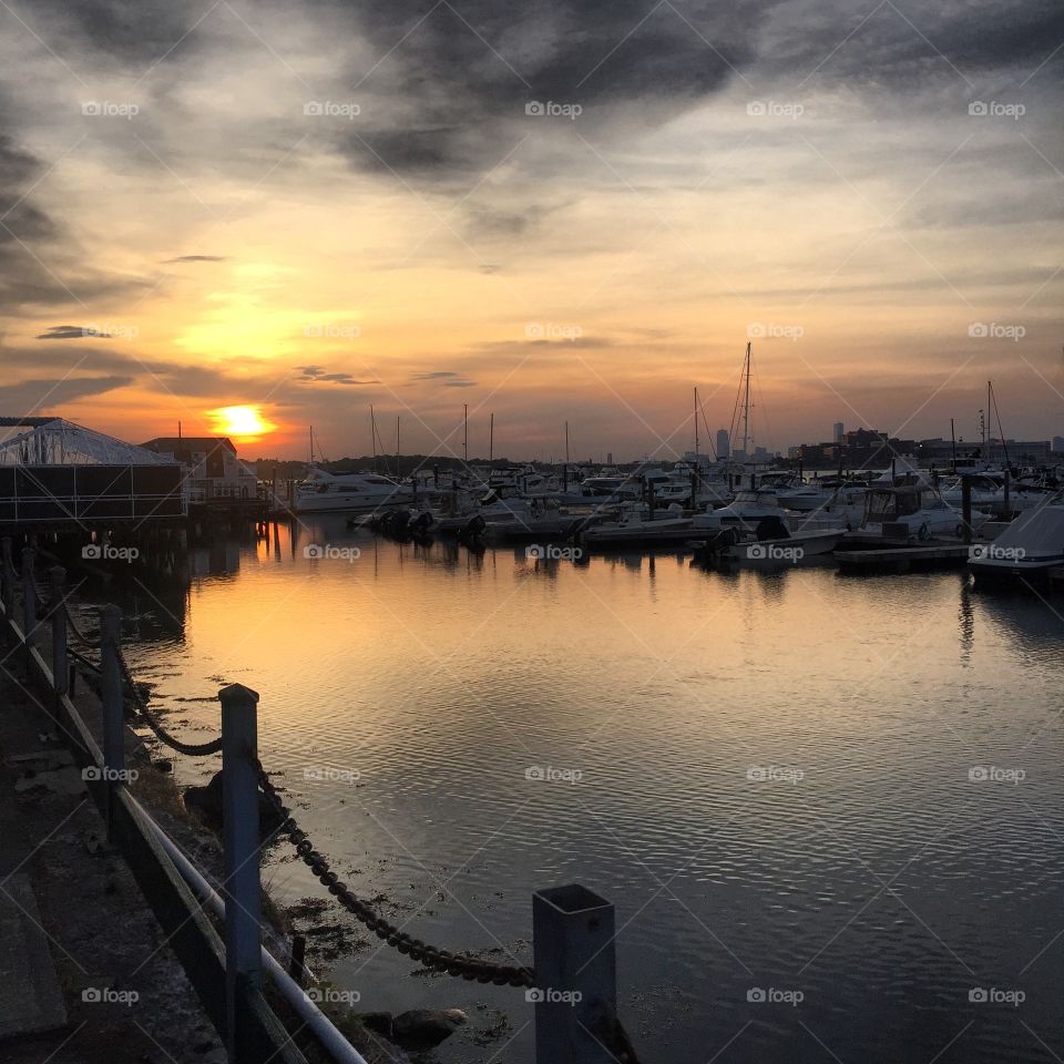 Marina Docks. Sunset over Boston
