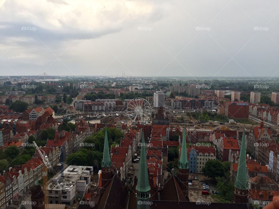 Cityscape of Gdansk from the viewing terrace on the top of A Church