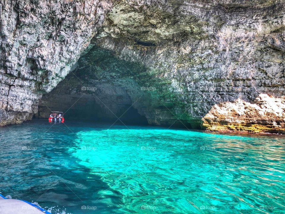 Boat trip to caves on Malta coastline 