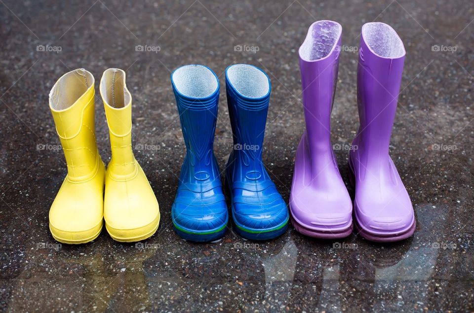 Wellington boots in a row