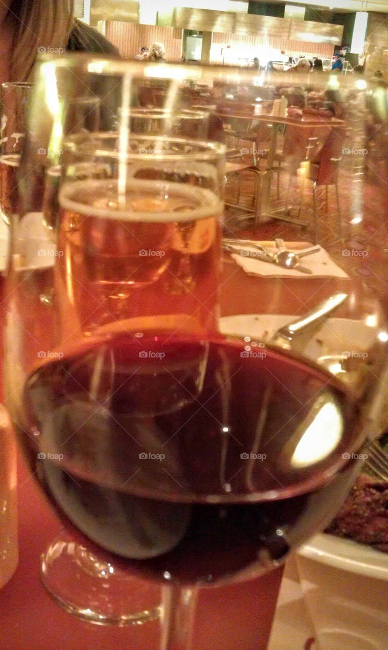 Happy hour. glasses of red wine & beer