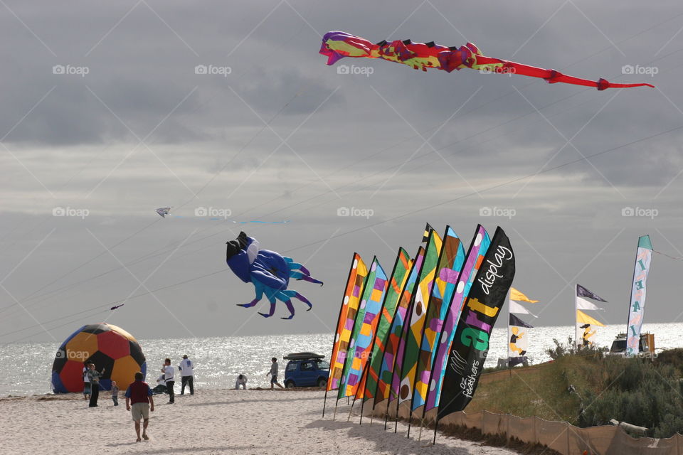 Flags and kites at Semaphore beach