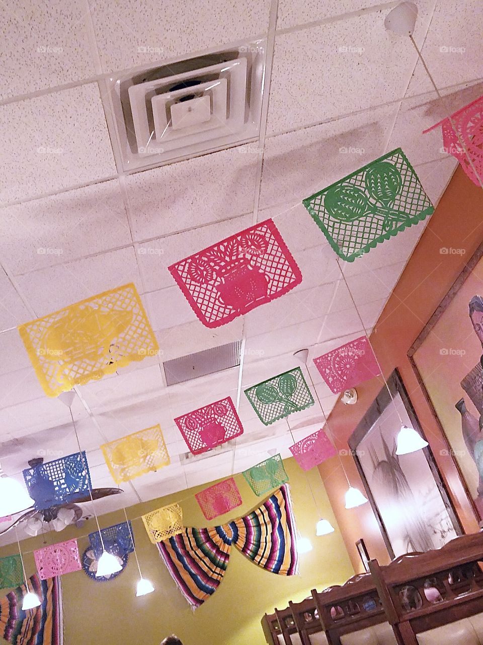 flags at a Mexican restaurant
