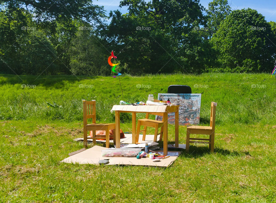 A summer art and craft picnic set up