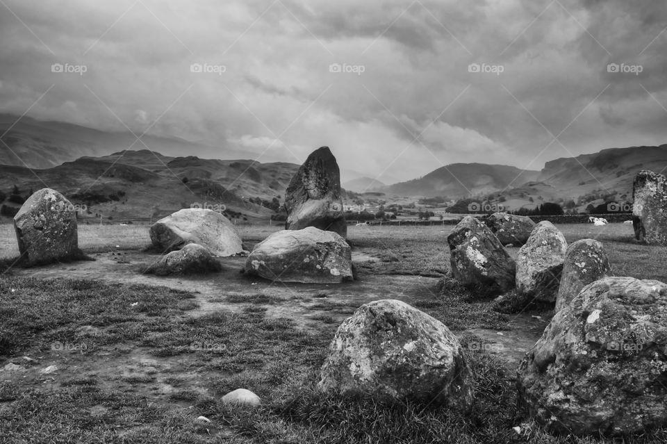 Castlerigg stone circle black and white