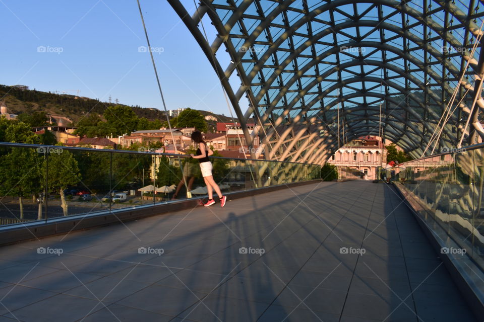 Enjoying the view of old town Tbilisi from the modern bridge