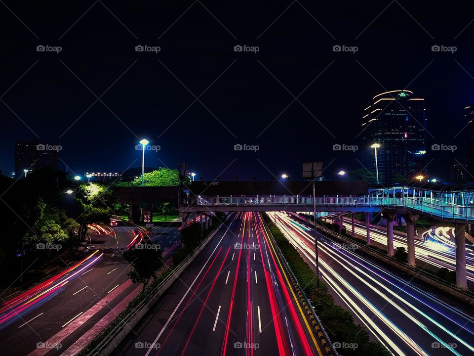 colorful vehicle lights in the city of Jakarta at night