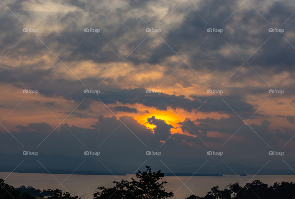 sunrise over Si Nakharin dam at Huay Mae khamin waterfall Nation