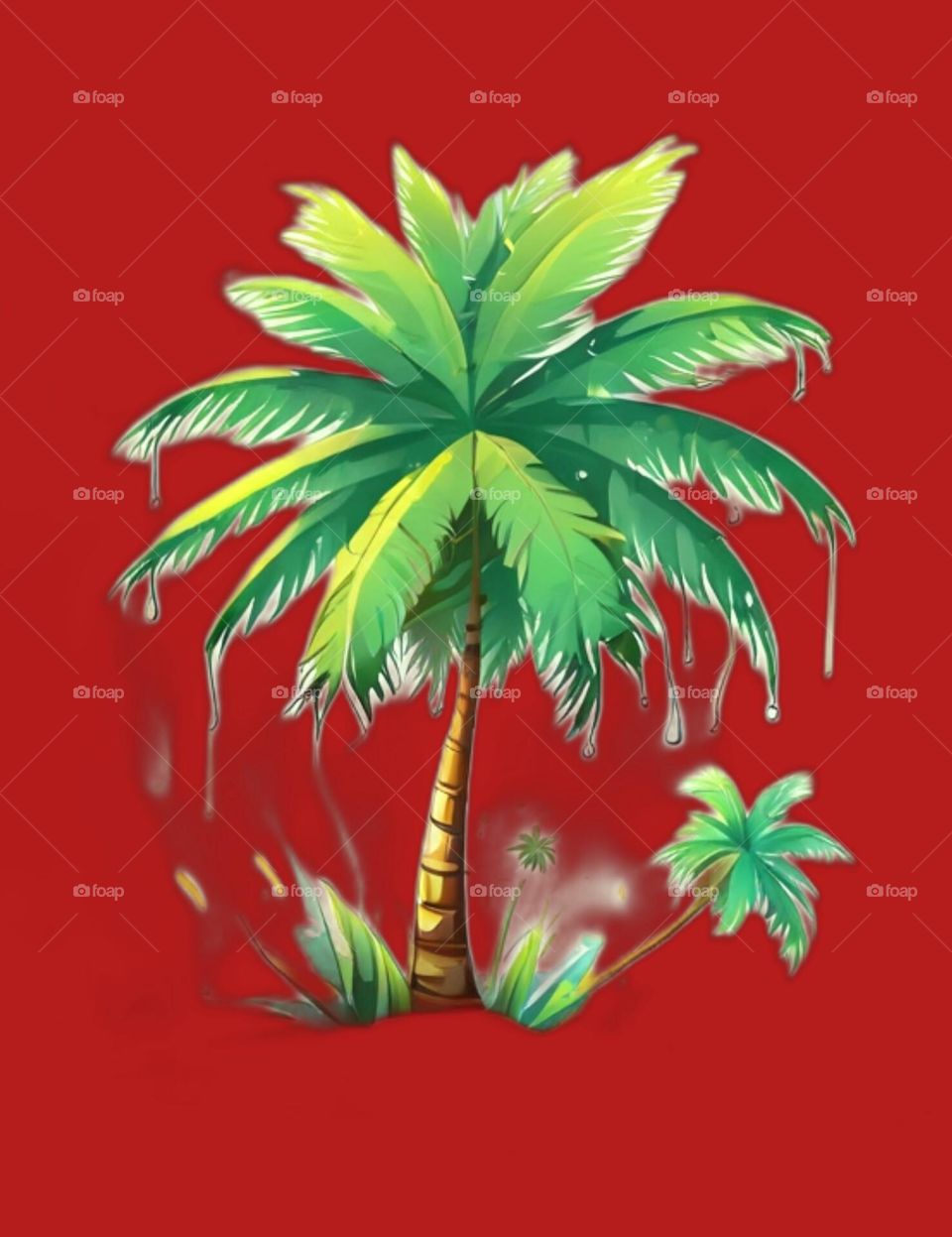coconut tree ai art photography with red background