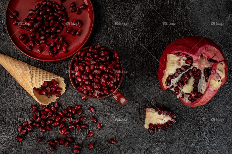 Food, Pomegranate, Wood, Fruit, No Person