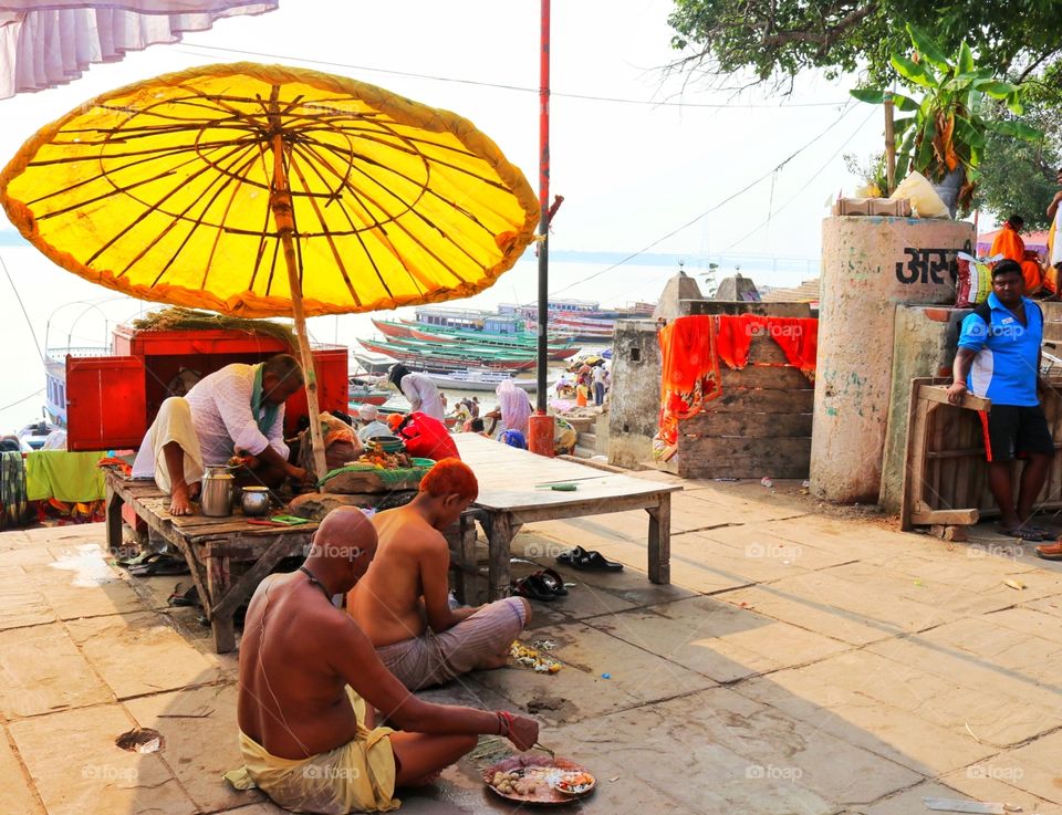 People Worshiping at Assi Ghat Varanasi  India