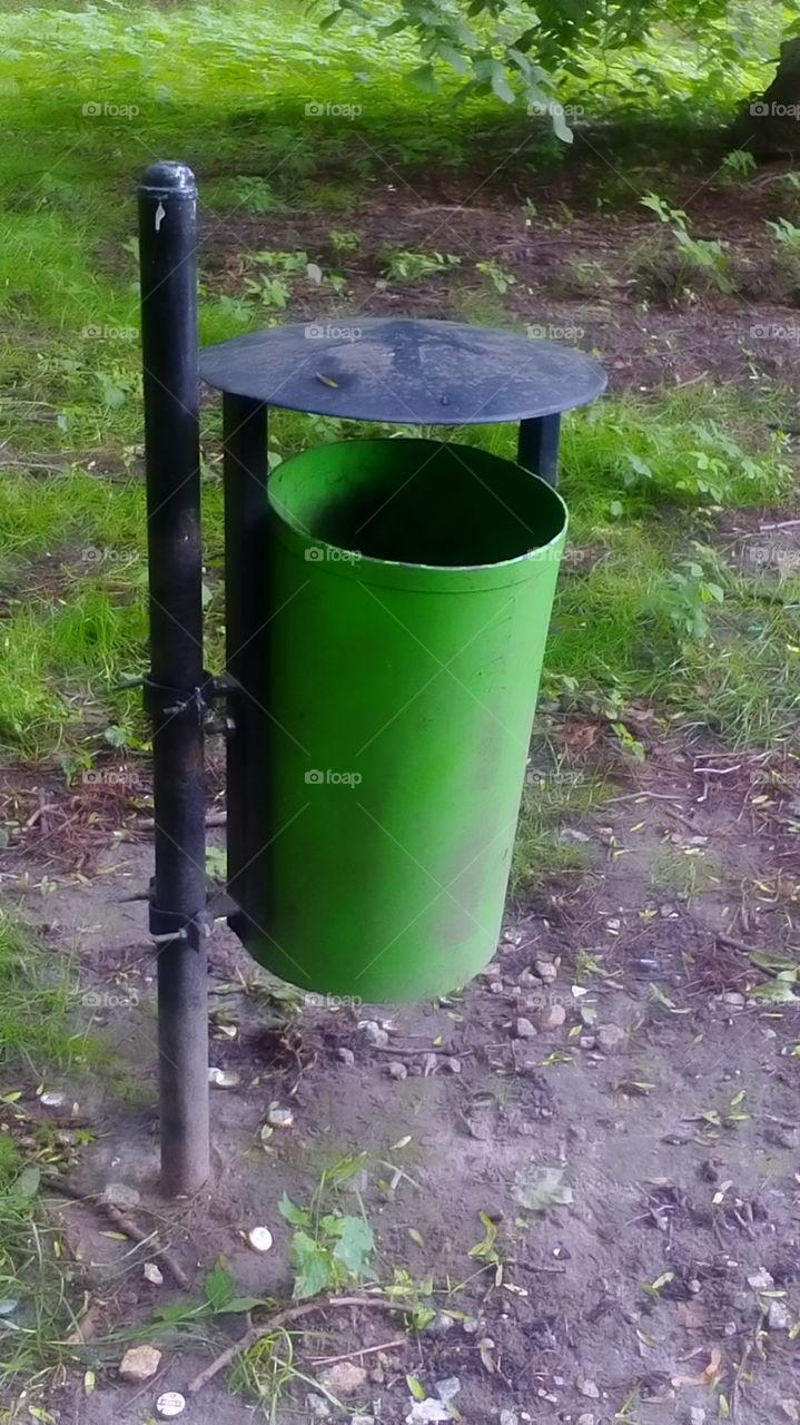 Green box for waste.