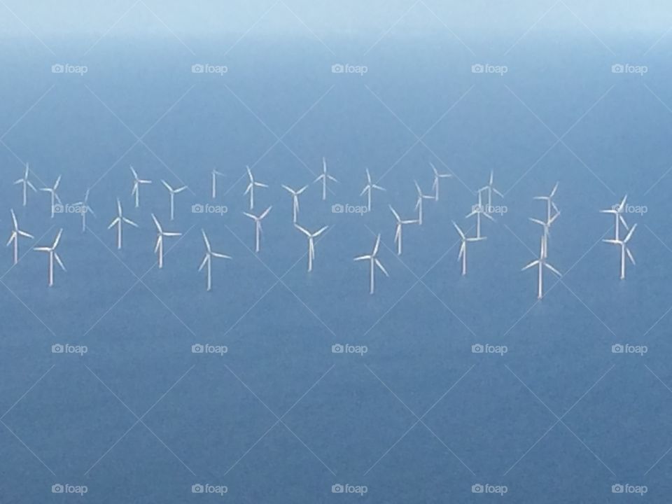 Offshore Windmills. Taken from an airplane over Denmark