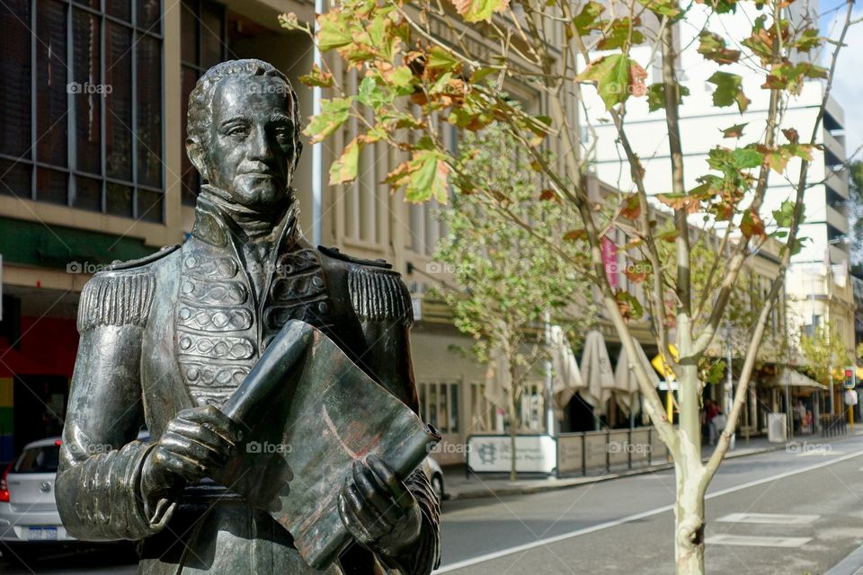 Captain James Stirling statue stands on the avenue near the City of Perth Library.