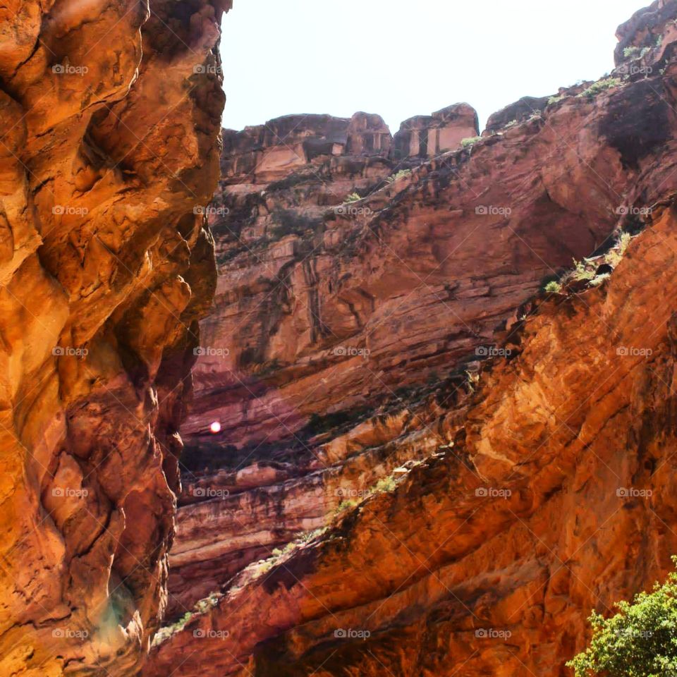 Canyon Walls . Hiking to Havasupai Falls in the bottom of the Grand Canyon 