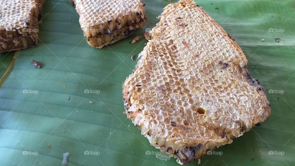 honeycomb on babana leaf. thai market.
