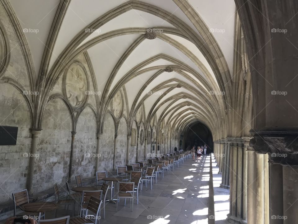 Arches in Salisbury cathedral in England 