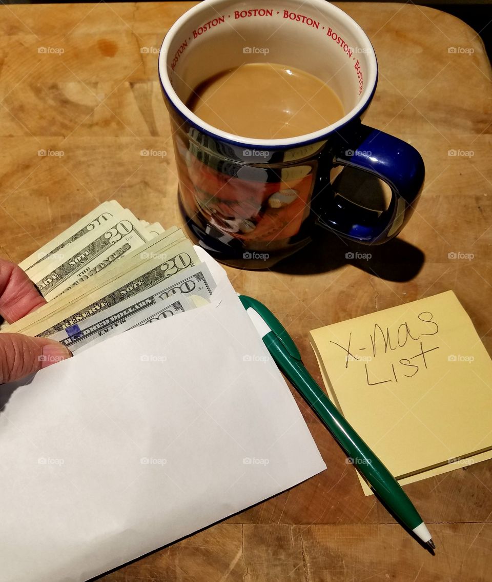 Counting how much money I have to spend on Christmas gifts.