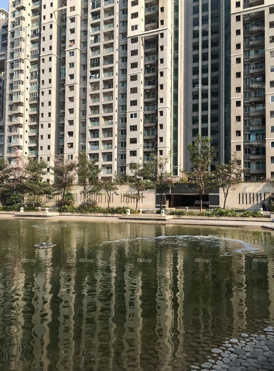 High rise apartments with reflection 