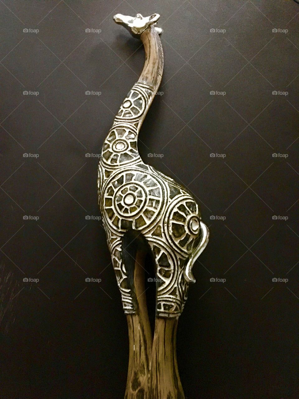 Hand curved wooden giraffe statue figure