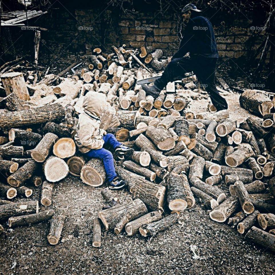 helps chop wood